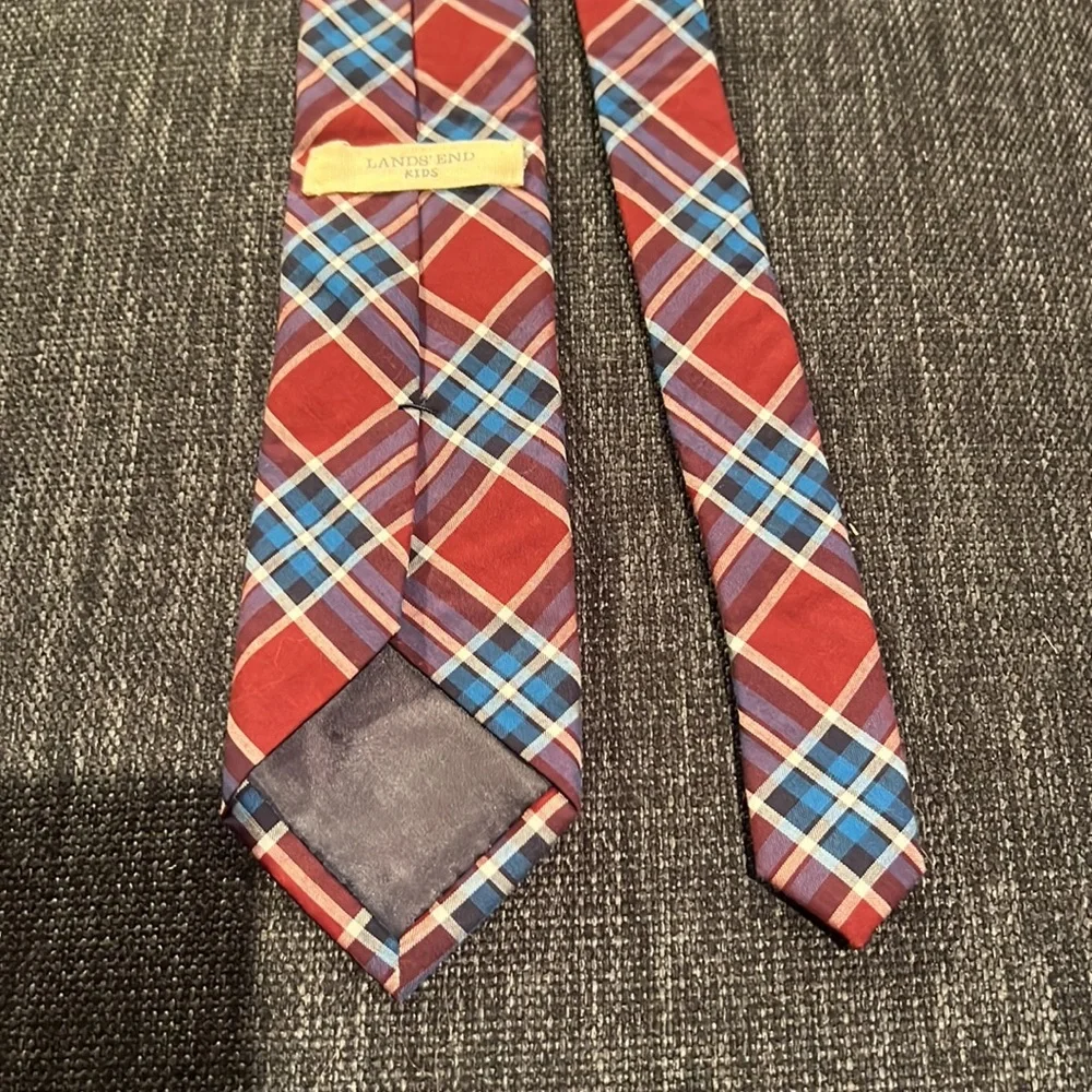 Lands End Youth  Red and Blue Plaid Tie